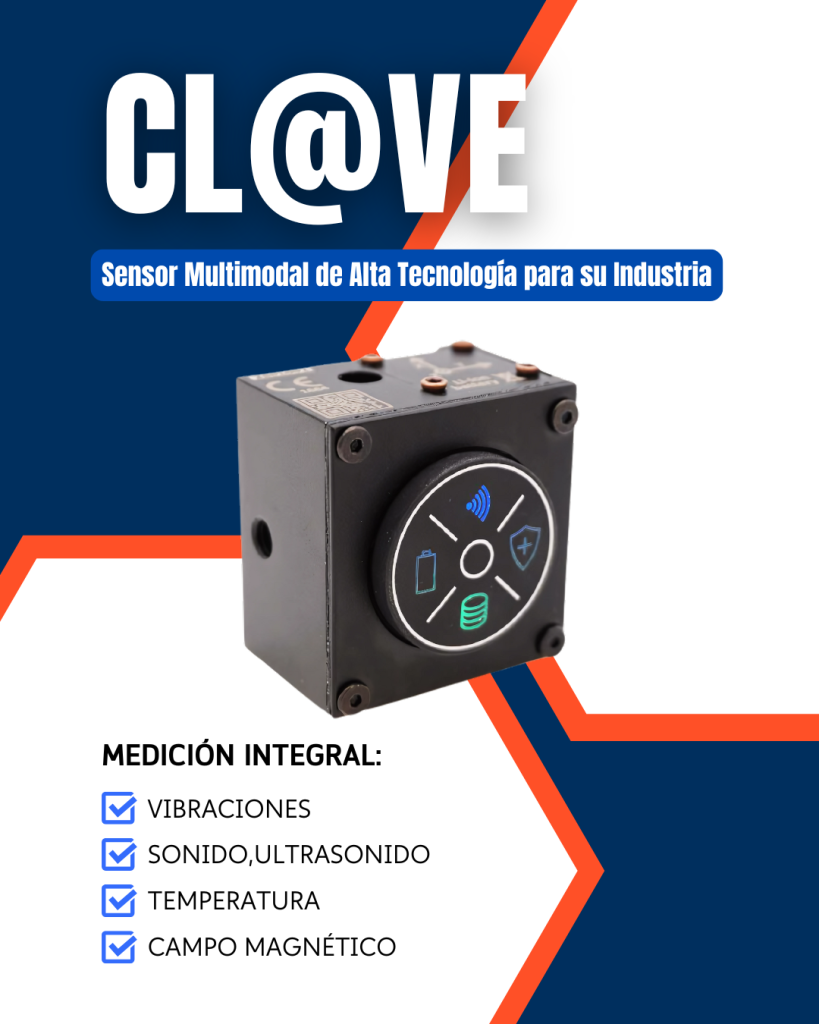 Sensor industrial inteligente CL@VE con indicadores LED para monitoreo de condición en tiempo real.
